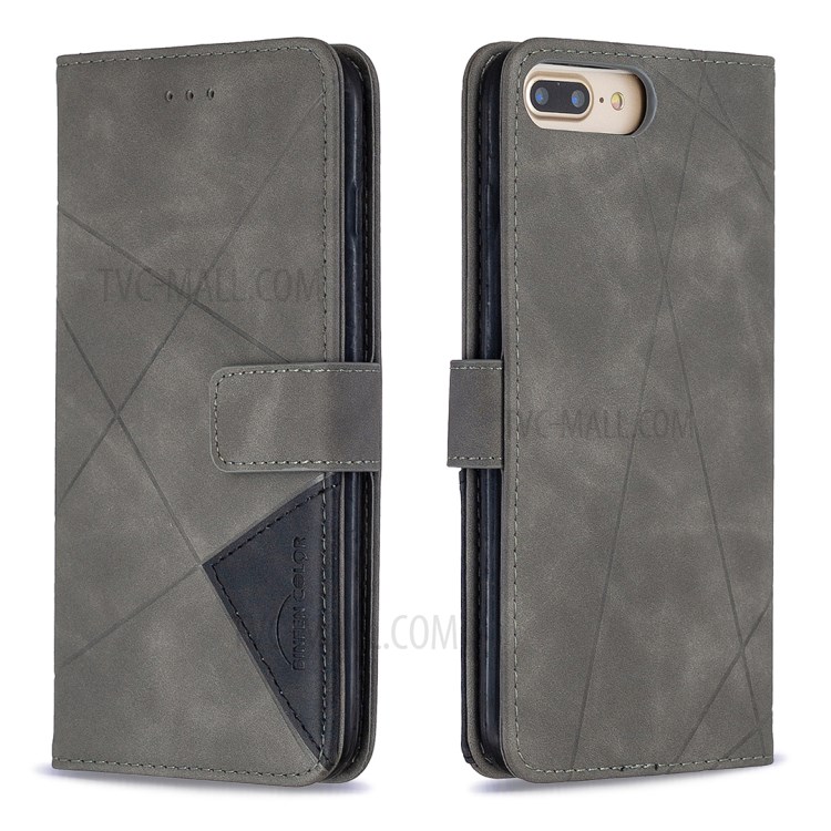 BF05 Geometric Texture Wallet Stand Flip Leather Case for iPhone 8 Plus/7 Plus 5.5 inch - Grey-8