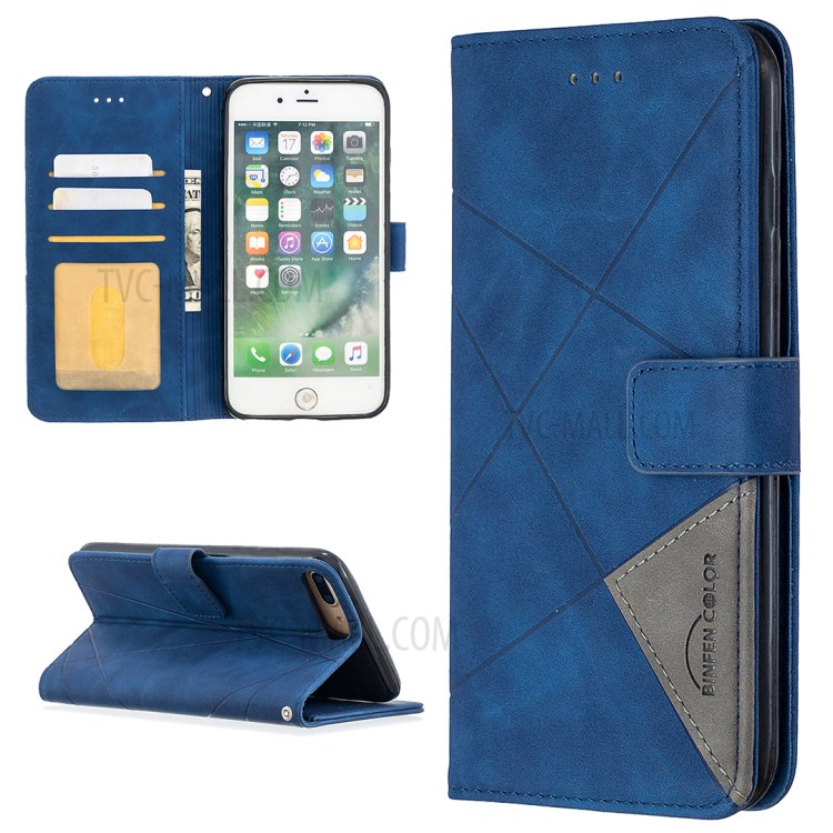 BF05 Geometric Texture Wallet Stand Flip Leather Case for iPhone 8 Plus/7 Plus 5.5 inch - Blue-1