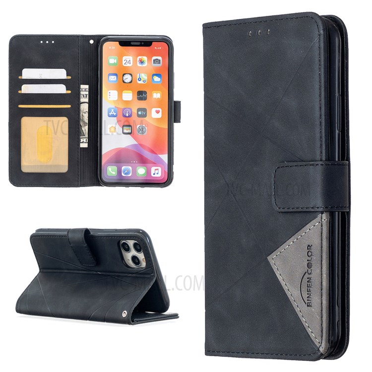 BF05 Leather Case Geometric Texture Wallet Stand Protector Shell for iPhone 11 Pro Max 6.5 inch - Black-1