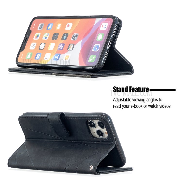 BF05 Leather Case Geometric Texture Wallet Stand Protector Shell for iPhone 11 Pro Max 6.5 inch - Black-2