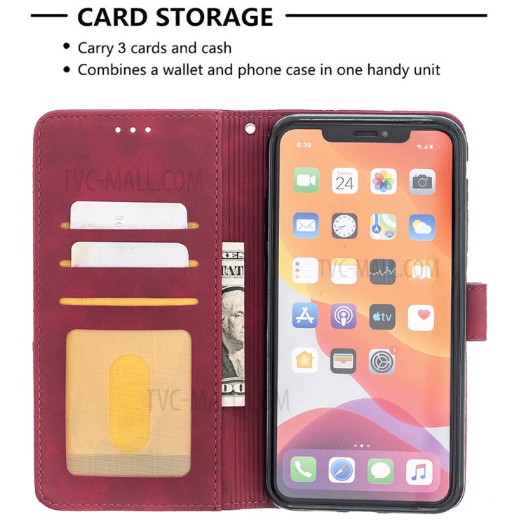 BF05 Leather Case Geometric Texture Wallet Stand Protector Shell for iPhone 11 Pro Max 6.5 inch - Wine Red-3