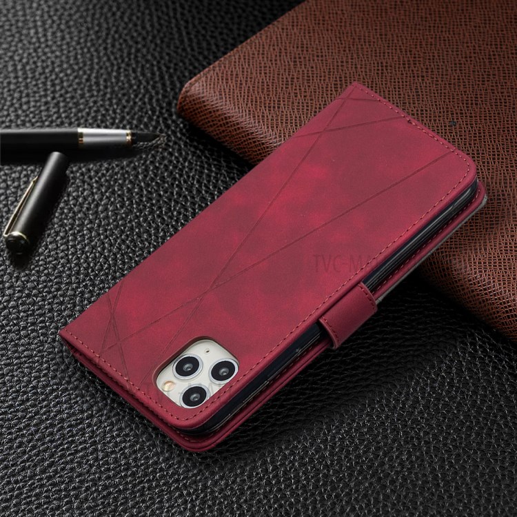 BF05 Leather Case Geometric Texture Wallet Stand Protector Shell for iPhone 11 Pro Max 6.5 inch - Wine Red-5