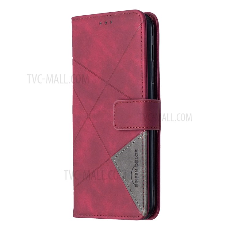 BF05 Leather Case Geometric Texture Wallet Stand Protector Shell for iPhone 11 Pro Max 6.5 inch - Wine Red-6