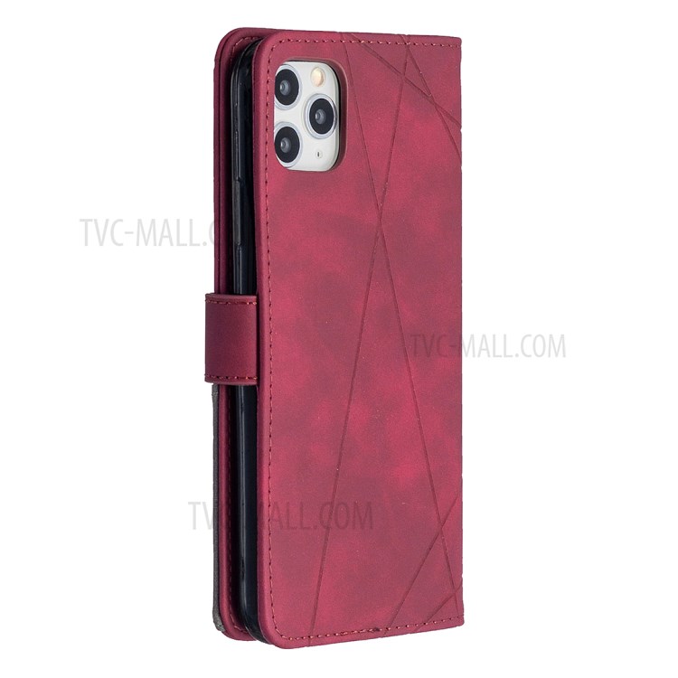 BF05 Leather Case Geometric Texture Wallet Stand Protector Shell for iPhone 11 Pro Max 6.5 inch - Wine Red-7