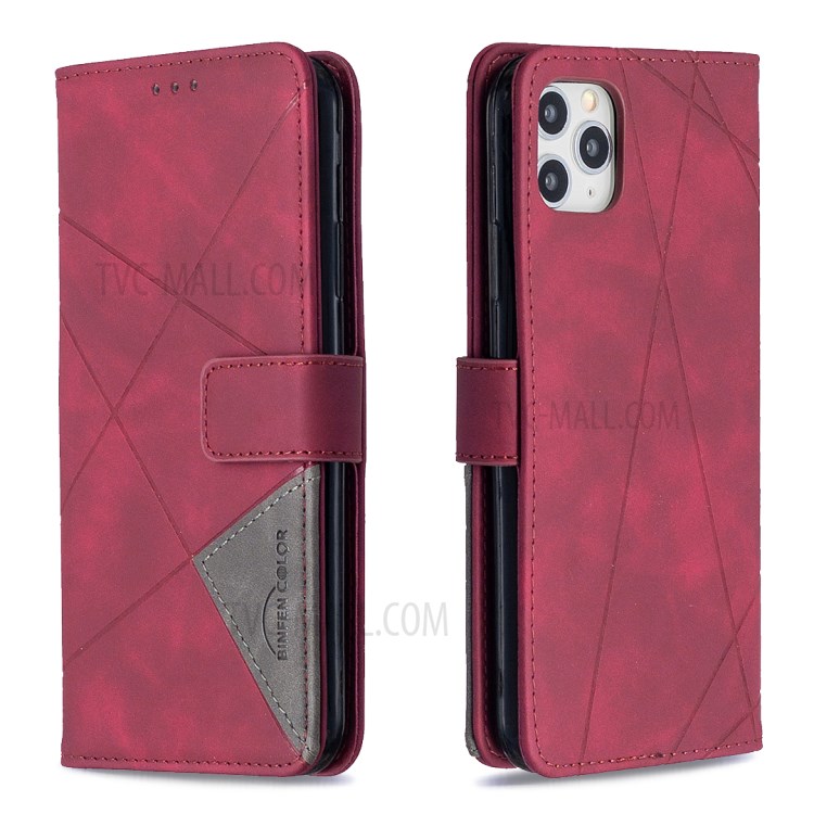BF05 Leather Case Geometric Texture Wallet Stand Protector Shell for iPhone 11 Pro Max 6.5 inch - Wine Red-8