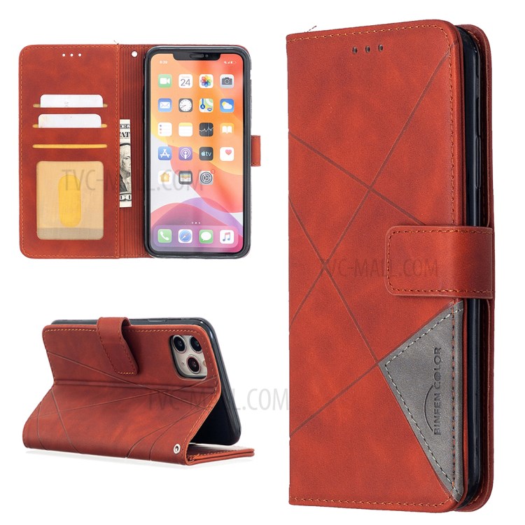 BF05 Leather Case Geometric Texture Wallet Stand Protector Shell for iPhone 11 Pro Max 6.5 inch - Orange-1