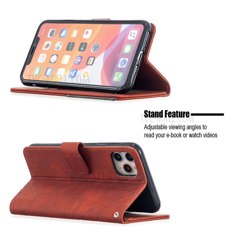 BF05 Leather Case Geometric Texture Wallet Stand Protector Shell for iPhone 11 Pro Max 6.5 inch - Orange-2