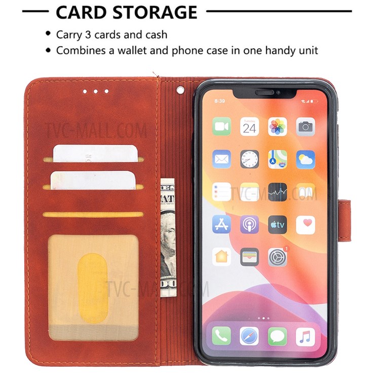 BF05 Leather Case Geometric Texture Wallet Stand Protector Shell for iPhone 11 Pro Max 6.5 inch - Orange-3