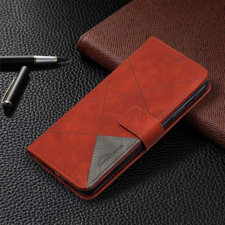 BF05 Leather Case Geometric Texture Wallet Stand Protector Shell for iPhone 11 Pro Max 6.5 inch - Orange-4