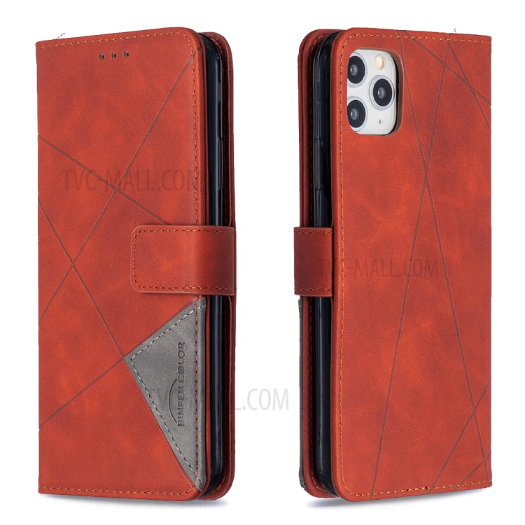 BF05 Leather Case Geometric Texture Wallet Stand Protector Shell for iPhone 11 Pro Max 6.5 inch - Orange-8