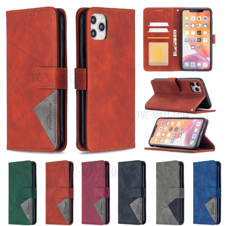 BF05 Leather Case Geometric Texture Wallet Stand Protector Shell for iPhone 11 Pro Max 6.5 inch - Orange-9