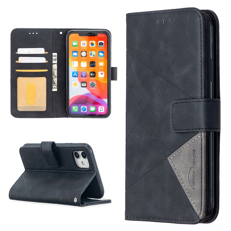 BF05 Leather Case Geometric Texture Wallet Stand Phone Cover for iPhone 11 6.1 inch - Black-1