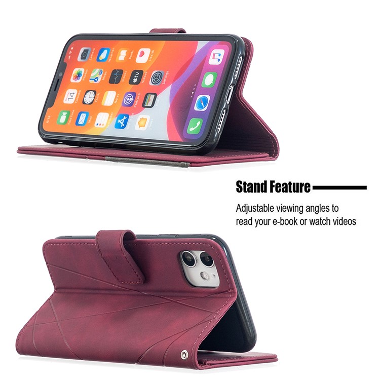 BF05 Leather Case Geometric Texture Wallet Stand Phone Cover for iPhone 11 6.1 inch - Wine Red-2