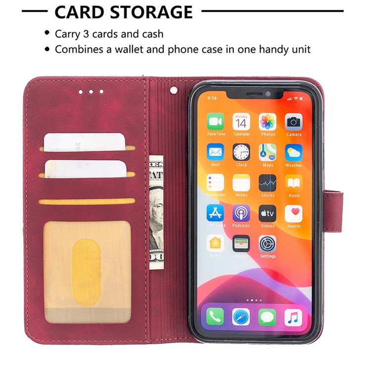 BF05 Leather Case Geometric Texture Wallet Stand Phone Cover for iPhone 11 6.1 inch - Wine Red-3