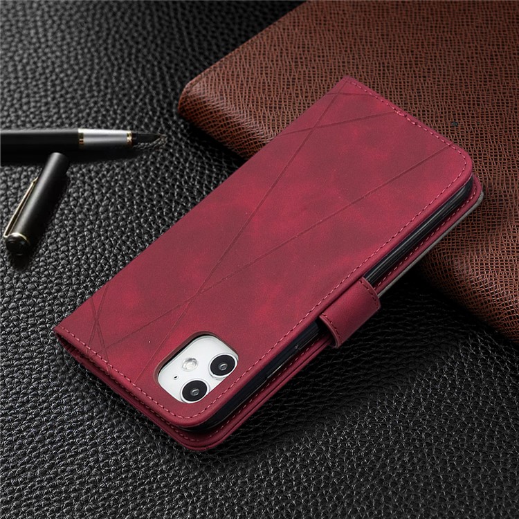 BF05 Leather Case Geometric Texture Wallet Stand Phone Cover for iPhone 11 6.1 inch - Wine Red-5