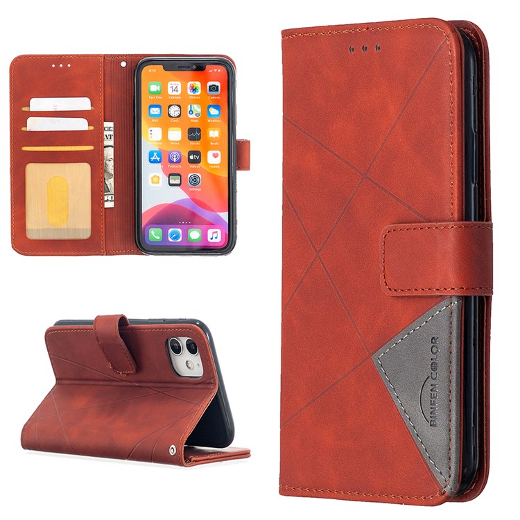 BF05 Leather Case Geometric Texture Wallet Stand Phone Cover for iPhone 11 6.1 inch - Orange-1