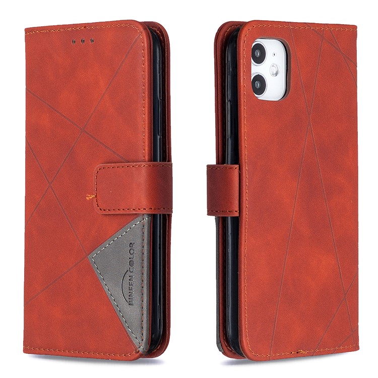 BF05 Leather Case Geometric Texture Wallet Stand Phone Cover for iPhone 11 6.1 inch - Orange-8