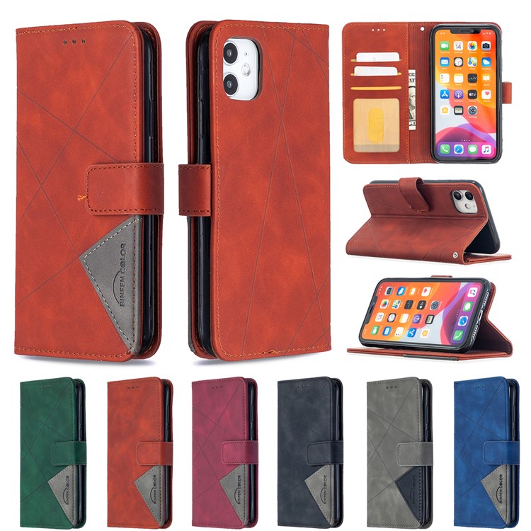 BF05 Leather Case Geometric Texture Wallet Stand Phone Cover for iPhone 11 6.1 inch - Orange-9