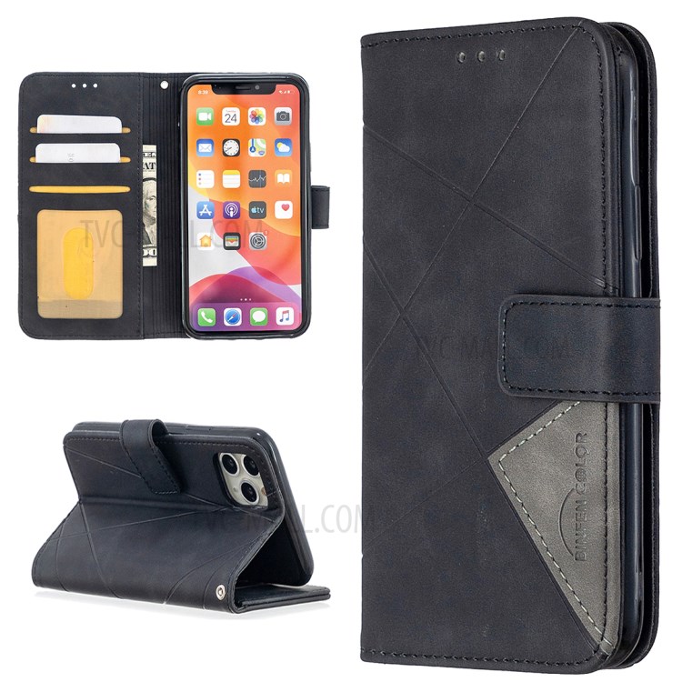 BF05 Leather Case Geometric Texture Wallet Stand Cell Phone Protector for iPhone 11 Pro 5.8 inch - Black-1