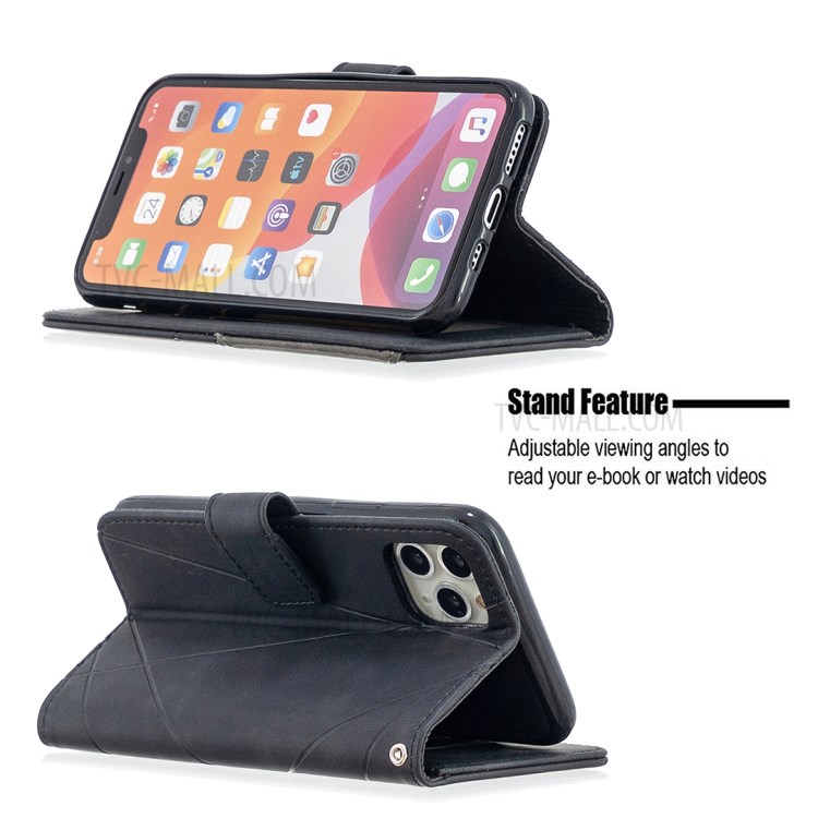 BF05 Leather Case Geometric Texture Wallet Stand Cell Phone Protector for iPhone 11 Pro 5.8 inch - Black-2