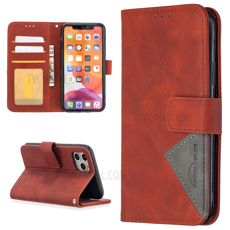 BF05 Leather Case Geometric Texture Wallet Stand Cell Phone Protector for iPhone 11 Pro 5.8 inch - Orange-1
