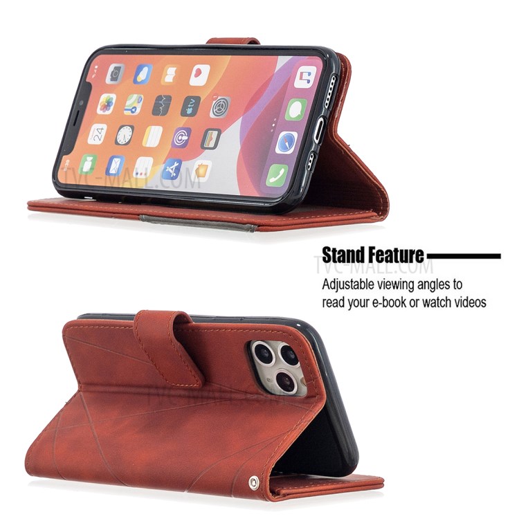 BF05 Leather Case Geometric Texture Wallet Stand Cell Phone Protector for iPhone 11 Pro 5.8 inch - Orange-2