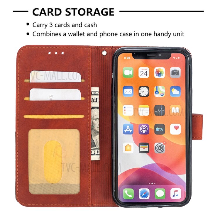 BF05 Leather Case Geometric Texture Wallet Stand Cell Phone Protector for iPhone 11 Pro 5.8 inch - Orange-3