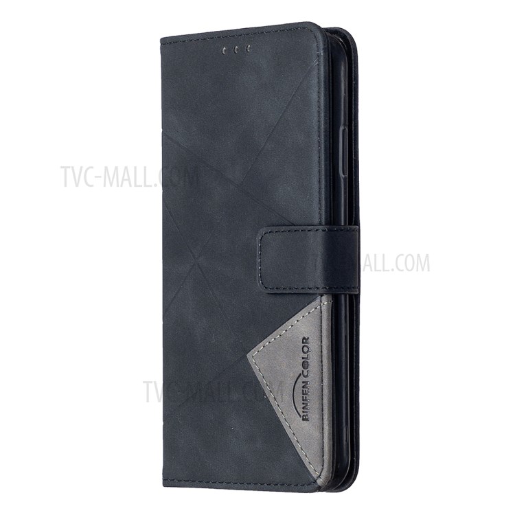 BF05 Guscio Di Cuoio Del Basamento Tessitura Portafoglio Geometrico Per IPhone XS Max 6,5 Pollici - Nero-6