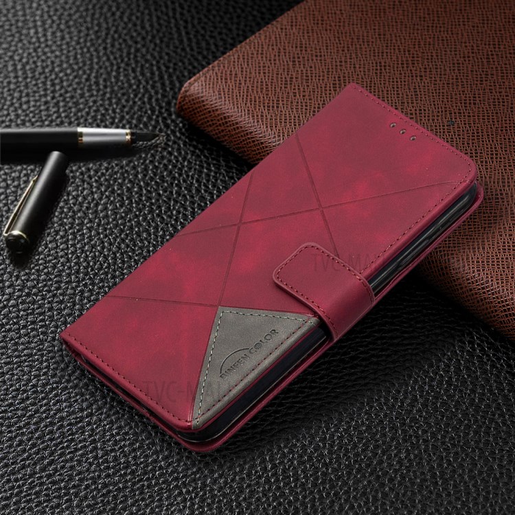 BF05 Геометрическая Текстура Бумажник Кожи Стойки Оболочки Для Iphone XS Макс 6,5 Дюйма - Красное Вино-4