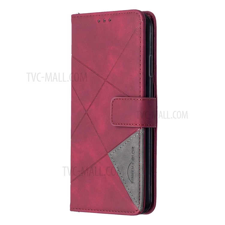 BF05 Геометрическая Текстура Бумажник Кожи Стойки Оболочки Для Iphone XS Макс 6,5 Дюйма - Красное Вино-6