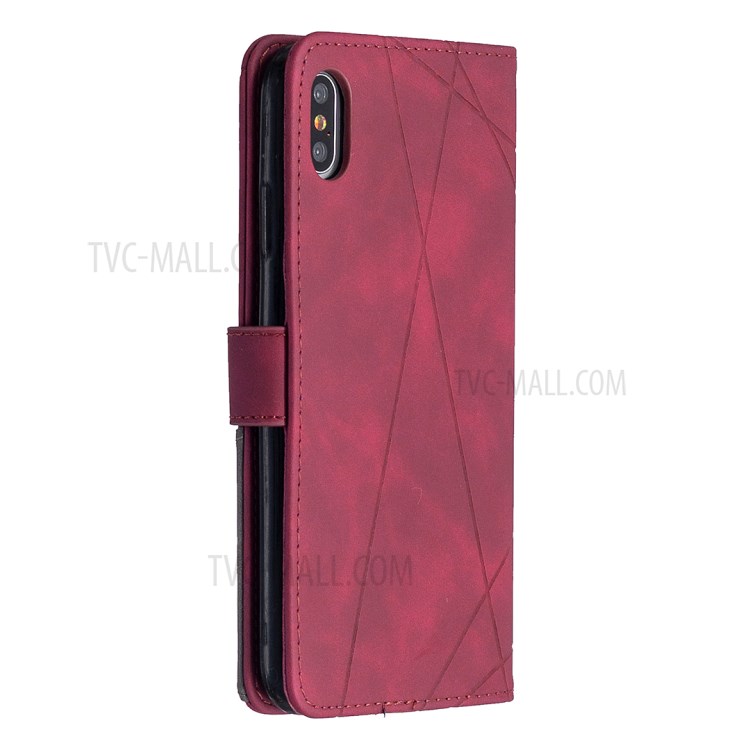 BF05 Геометрическая Текстура Бумажник Кожи Стойки Оболочки Для Iphone XS Макс 6,5 Дюйма - Красное Вино-7
