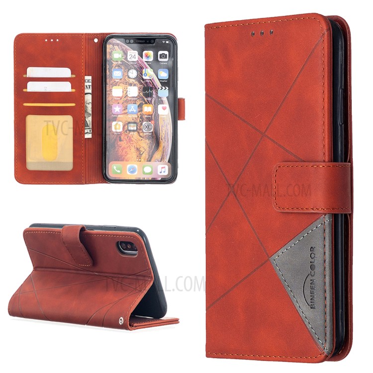 BF05 Textura De Cáscara De La Cartera Del Cuero Del Soporte Para El Iphone Geométrica XS Máximo De 6,5 Pulgadas - Naranja-1