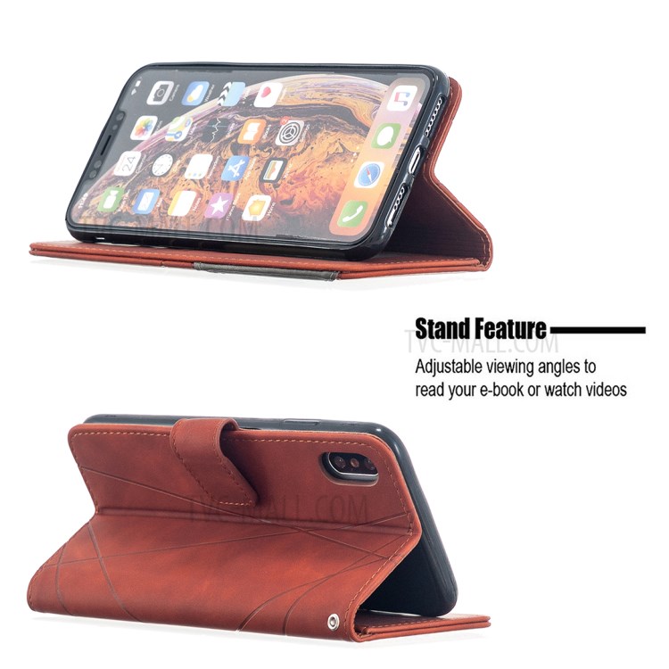 BF05 Textura De Cáscara De La Cartera Del Cuero Del Soporte Para El Iphone Geométrica XS Máximo De 6,5 Pulgadas - Naranja-2