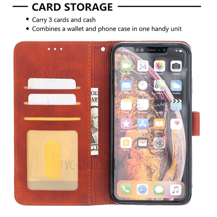 BF05 Textura De Cáscara De La Cartera Del Cuero Del Soporte Para El Iphone Geométrica XS Máximo De 6,5 Pulgadas - Naranja-3