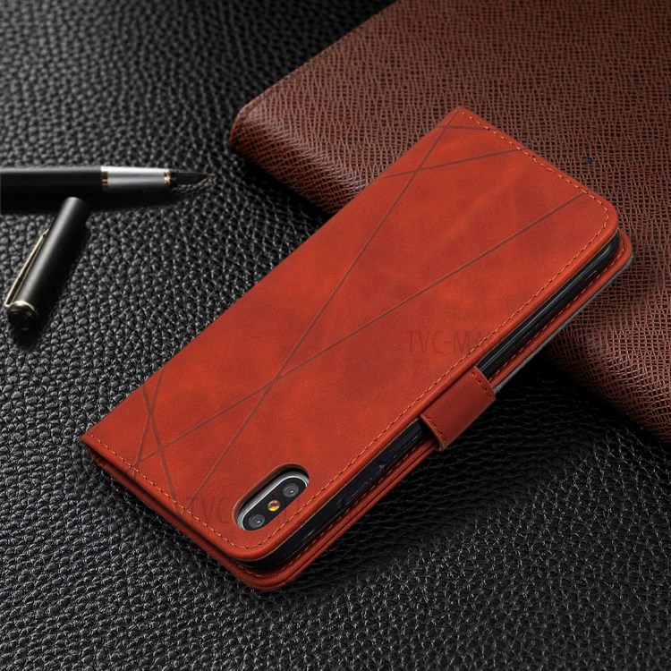 BF05 Textura De Cáscara De La Cartera Del Cuero Del Soporte Para El Iphone Geométrica XS Máximo De 6,5 Pulgadas - Naranja-5