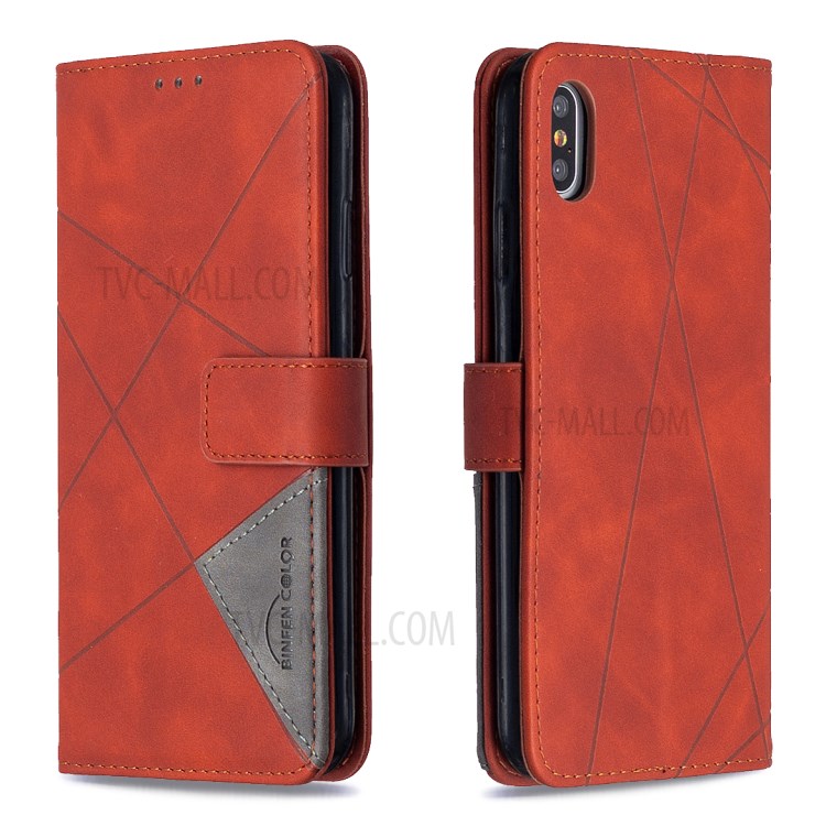 BF05 Textura De Cáscara De La Cartera Del Cuero Del Soporte Para El Iphone Geométrica XS Máximo De 6,5 Pulgadas - Naranja-8