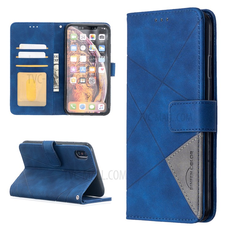 BF05 Geometric Texture Wallet Stand Leather Shell for iPhone XS Max 6.5 inch - Blue-1