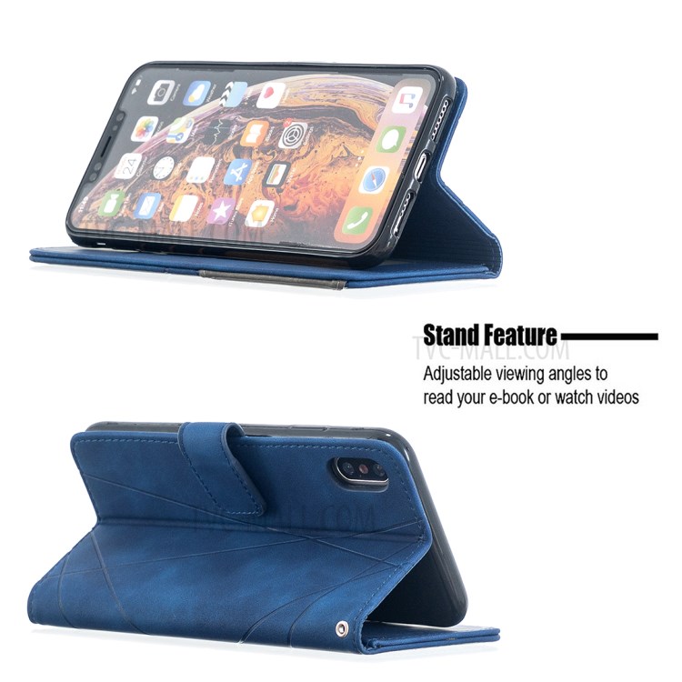 BF05 Geometric Texture Wallet Stand Leather Shell for iPhone XS Max 6.5 inch - Blue-2
