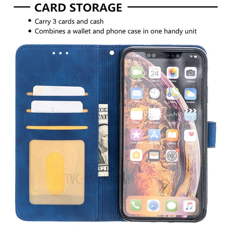 BF05 Geometric Texture Wallet Stand Leather Shell for iPhone XS Max 6.5 inch - Blue-3
