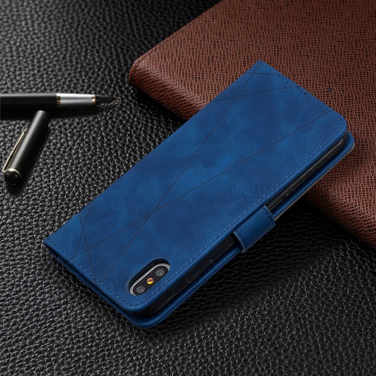 BF05 Geometric Texture Wallet Stand Leather Shell for iPhone XS Max 6.5 inch - Blue-5