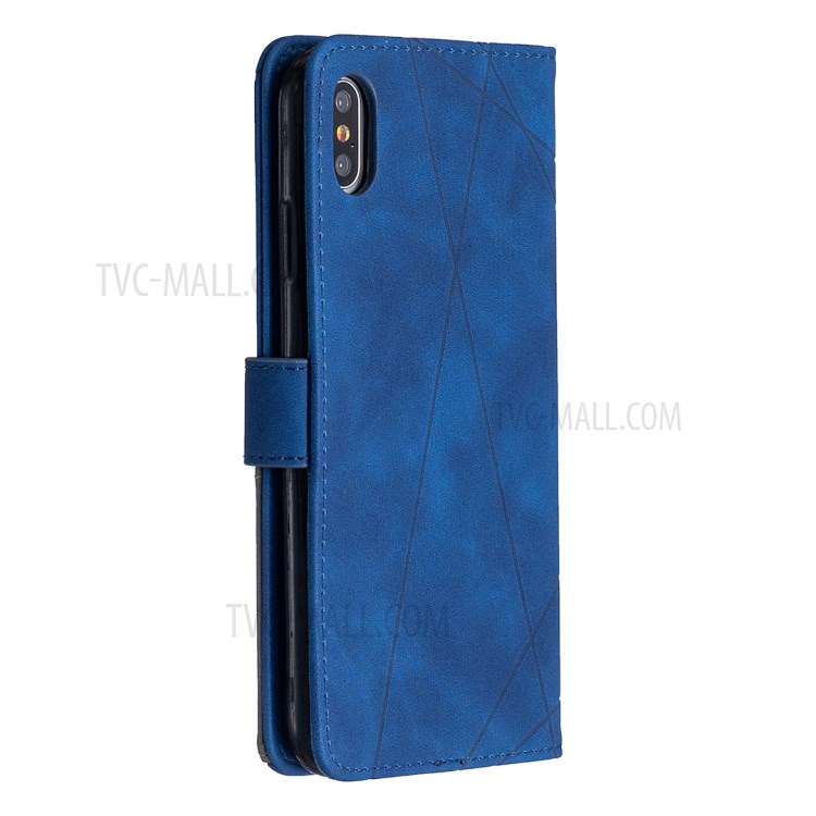 BF05 Geometric Texture Wallet Stand Leather Shell for iPhone XS Max 6.5 inch - Blue-7