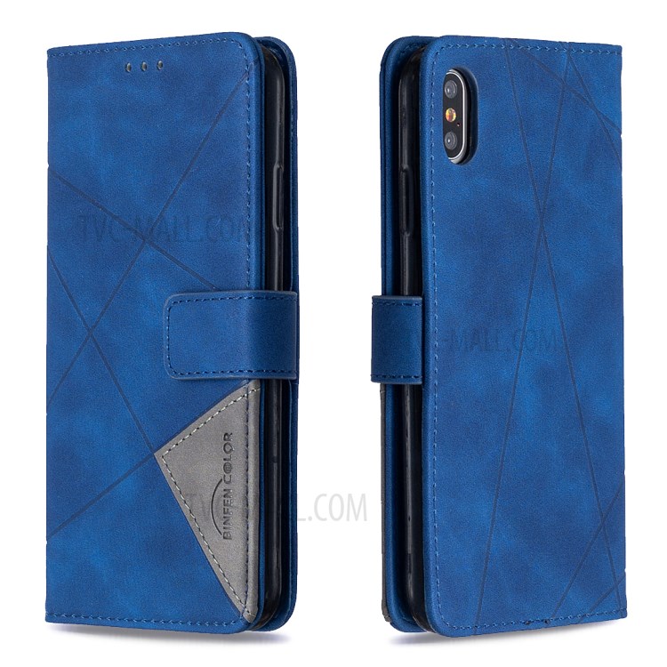 BF05 Geometric Texture Wallet Stand Leather Shell for iPhone XS Max 6.5 inch - Blue-8