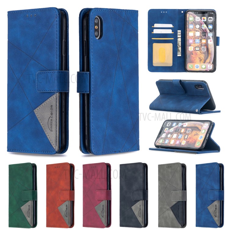 BF05 Geometric Texture Wallet Stand Leather Shell for iPhone XS Max 6.5 inch - Blue-9