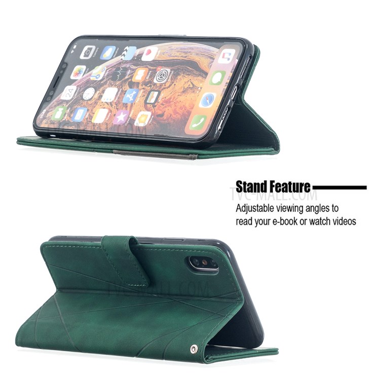 BF05 Geometric Texture Wallet Stand Leather Shell for iPhone XS Max 6.5 inch - Green-2