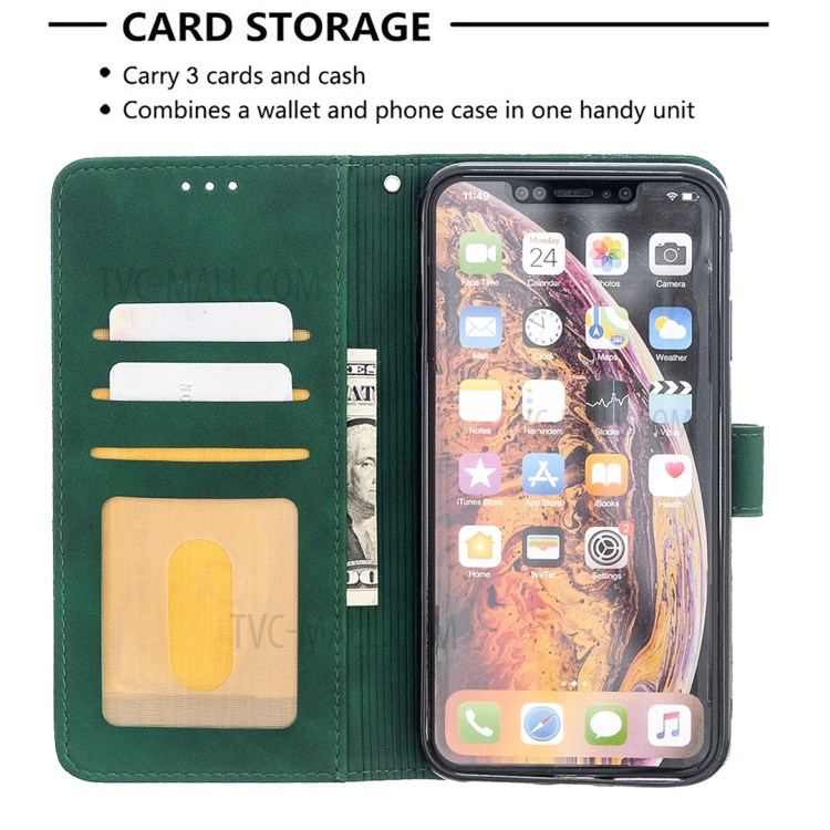 BF05 Geometric Texture Wallet Stand Leather Shell for iPhone XS Max 6.5 inch - Green-3