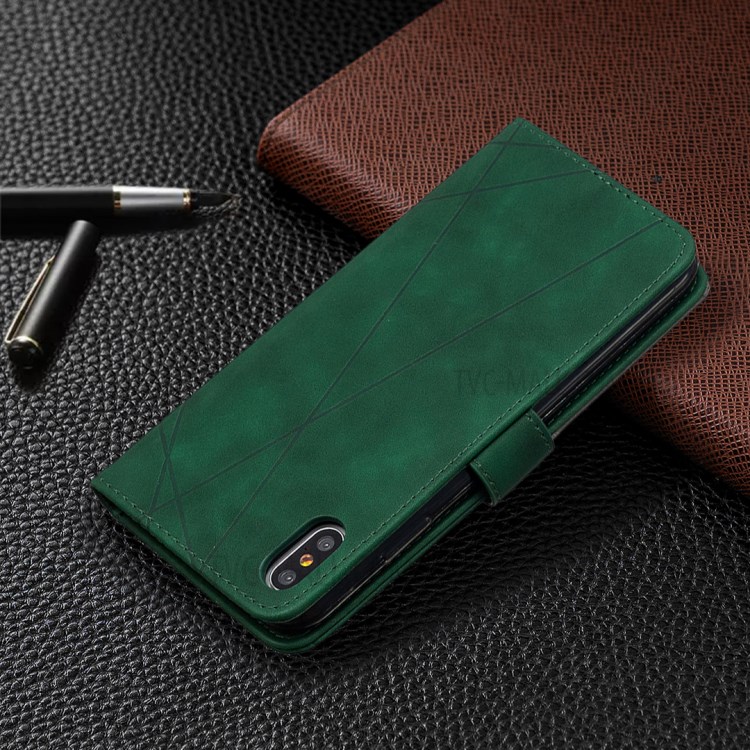 BF05 Geometric Texture Wallet Stand Leather Shell for iPhone XS Max 6.5 inch - Green-5