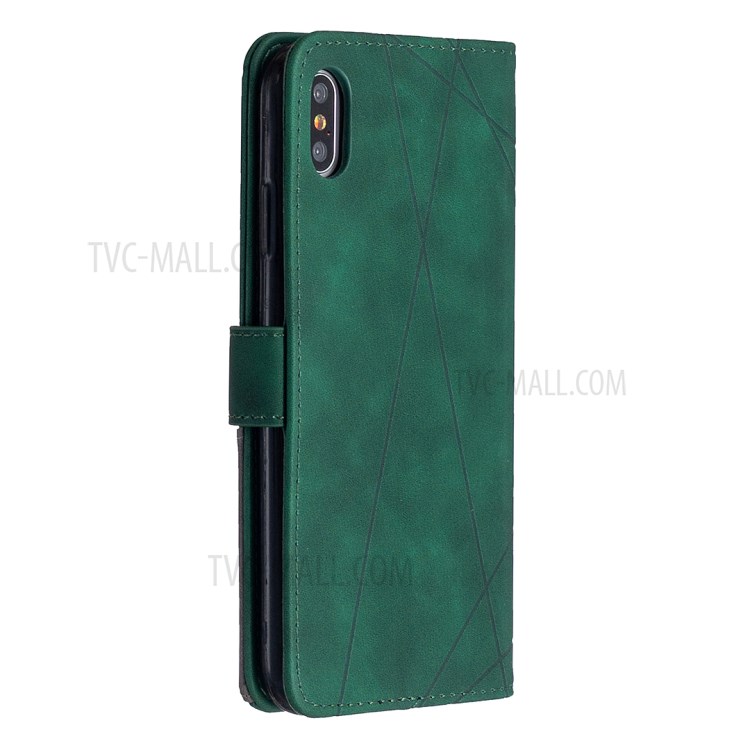 BF05 Geometric Texture Wallet Stand Leather Shell for iPhone XS Max 6.5 inch - Green-7