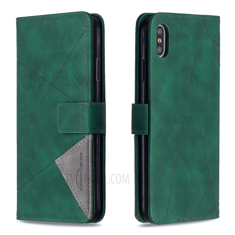 BF05 Geometric Texture Wallet Stand Leather Shell for iPhone XS Max 6.5 inch - Green-8