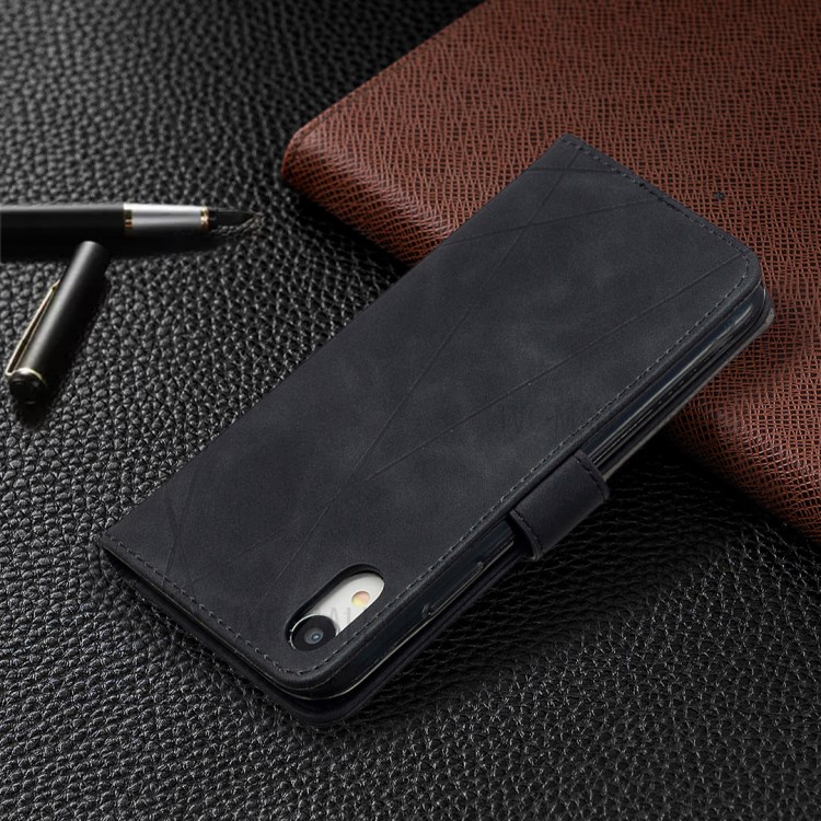 BF05 Leather Case Geometric Texture Wallet Stand Shell Protector for iPhone XR 6.1 inch - Black-5