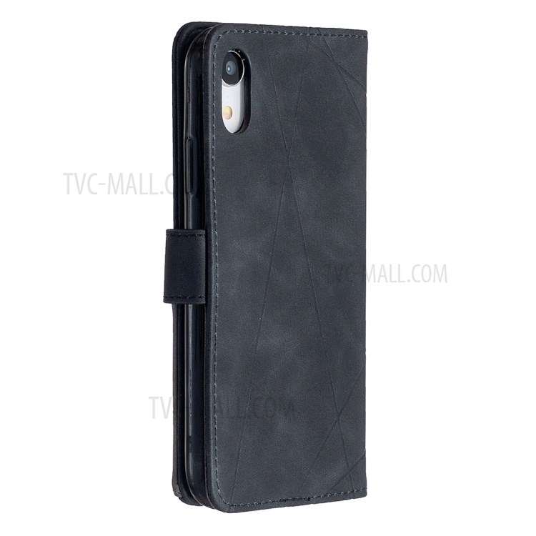 BF05 Étui En Cuir Texture Géométrique Protecteur Shell Stand De Portefeuille Pour Iphone XR 6.1 Pouces - Noir-7